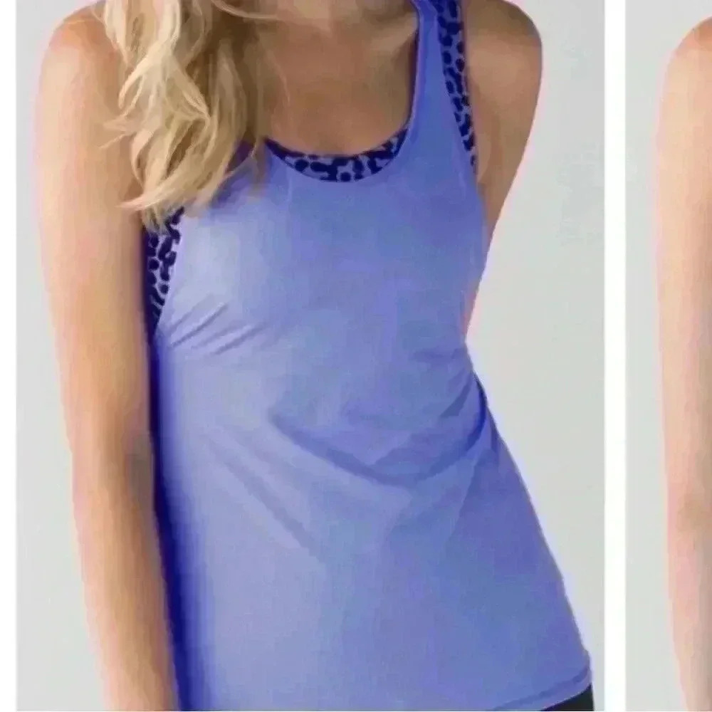 Lululemon Periwinkle Racerback W/Cheetah Print Sport Bra